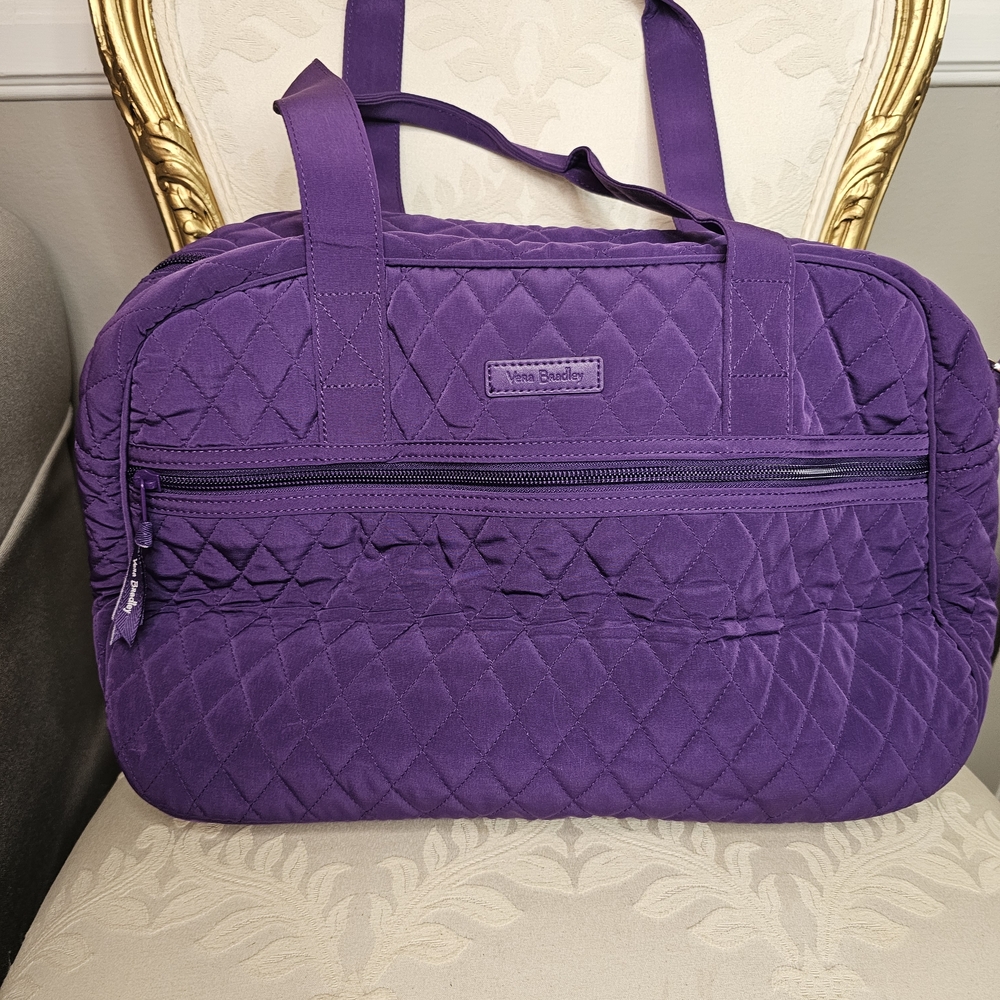 Vera Bradley Elderberry Purple Microfiber Carry On Tote Weekender Travel Bag - Picture 8 of 9